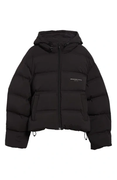 Alexander Wang Crop Hooded Down Puffer Jacket In Black