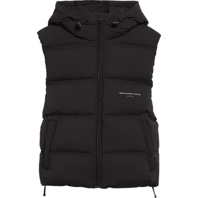 Alexander Wang Crop Hooded Down Puffer Vest In Black