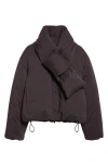 Alexander Wang Crop Puffer Jacket With Removable Scarf In Brown