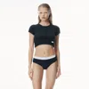 Alexander Wang Crop Tee In Ribbed Cotton In Navy