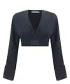 Alexander Wang Long-sleeve Cropped Blouse In Black