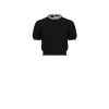 Alexander Wang Short Sleeve Crop Wool & Cashmere Sweater With Crystal Hotfix Tubular Collar In 001 Black