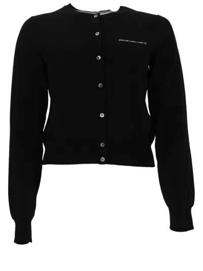 Alexander Wang Cropped Black Cardigan With Button-down Front And Logo Detail