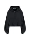 Alexander Wang Cropped Zip-up Hoodie In Black