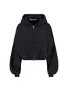 Alexander Wang Cropped Zip-up Hoodie In Black
