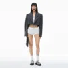 Alexander Wang Cropped Blazer In Wool Twill With Clear Bead Hotfix In Charcoal