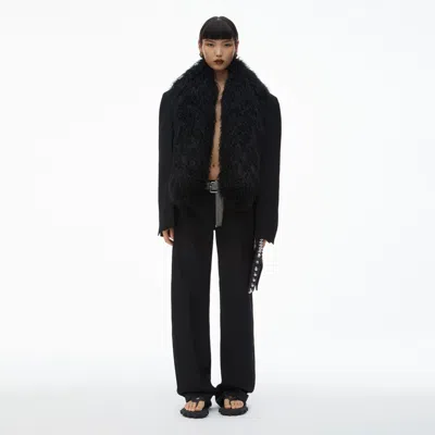 Alexander Wang Cropped Blazer With Mongolian Fur In Black
