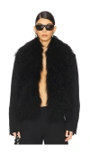 Alexander Wang Faux Fur Collar Cropped Blazer In Black