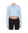 Alexander Wang Long Sleeve Copped Button Up Top In Blue