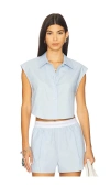 Alexander Wang Cropped Button Down Sleeveless Shirt With Necklace In Blue