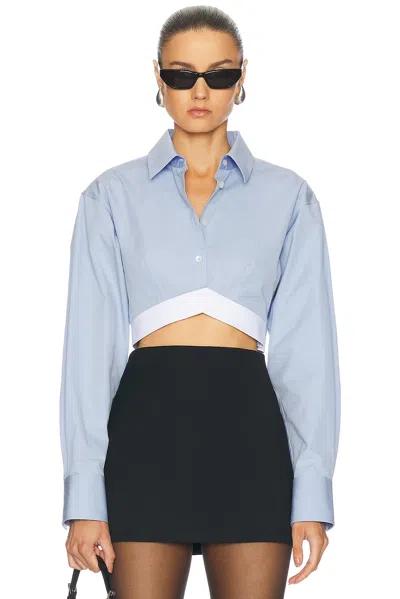 Alexander Wang Cropped Button Up Top In Oxford Blue & White
