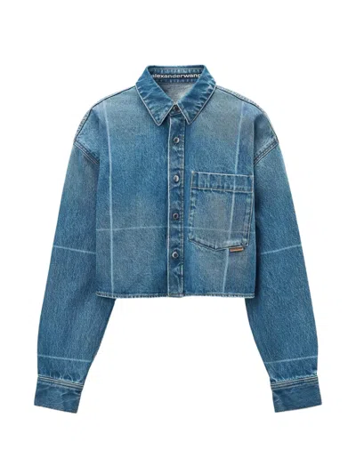Alexander Wang Cropped Button-down Shirt In Blue