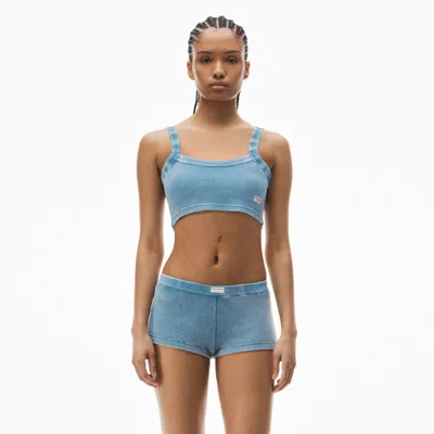 Alexander Wang Cropped Camisole In Waffle-knit Cotton Stretch In Washed Blue