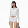 Alexander Wang Cropped Cardigan In Clear Bead Hotfix In Soft White
