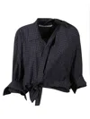 Alexander Wang Cropped Checkered Shirt With Puff Sleeves In Black