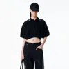 Alexander Wang Cropped Cinched Cotton Polo In Black