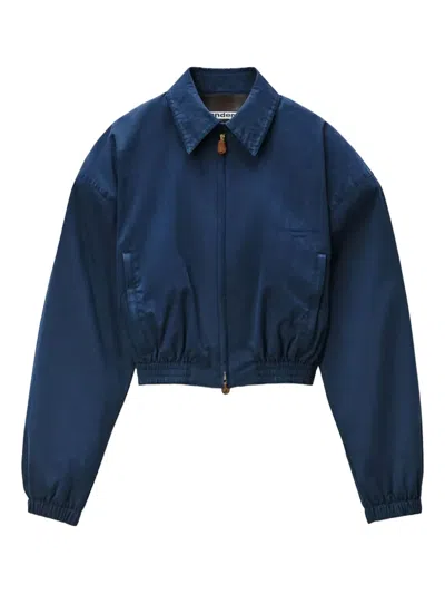 Alexander Wang Cropped Cinched Harrington Jacket In Blue