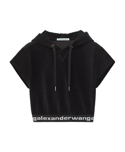 Alexander Wang Cropped Corduroy Hoodie In Black