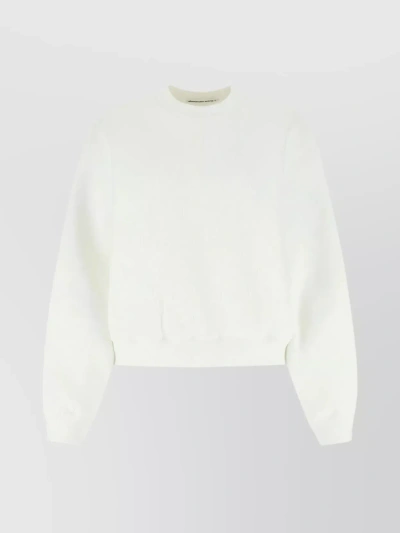 Alexander Wang Cropped Cotton Blend Crew-neck Sweatshirt In White