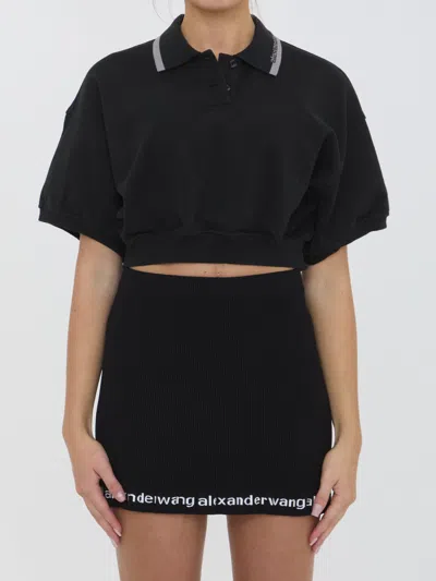 Alexander Wang Women Cropped Cotton Polo Shirt In Black