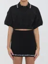 Alexander Wang Cropped Cinched Cotton Polo In Black