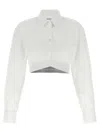 Alexander Wang Cropped Cotton Shirt With Elastic Logo Hem In White