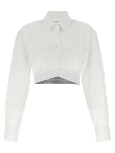 Alexander Wang Cropped Cotton Shirt With Elastic Logo Hem In White