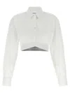 Alexander Wang Cropped Cotton Shirt With Elastic Logo Hem In White