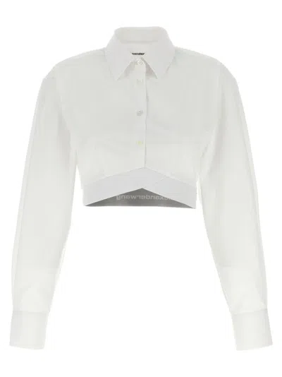 ALEXANDER WANG CROPPED COTTON SHIRT WITH ELASTIC LOGO HEM
