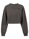 Alexander Wang Cropped Cotton Sweatshirt With Logo And Ribbed Trim In Brown