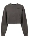 Alexander Wang Cropped Cotton Sweatshirt With Logo And Ribbed Trim In Gray