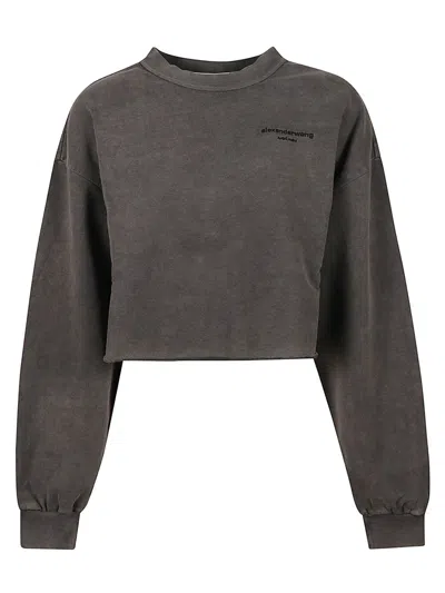 ALEXANDER WANG ALEXANDER WANG CROPPED COTTON SWEATSHIRT WITH LOGO AND RIBBED TRIM