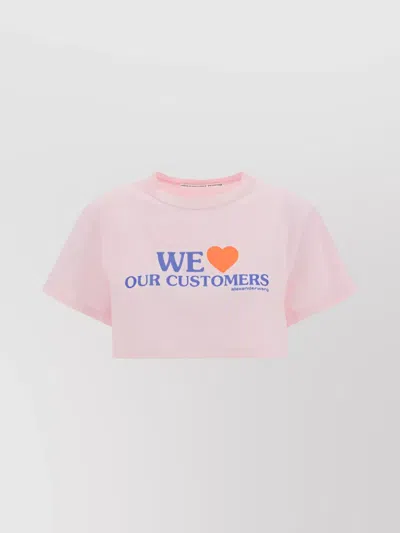 Alexander Wang Cropped Cotton T-shirt Graphic Print In Pink