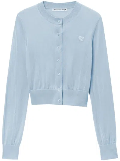 Alexander Wang Cropped Crew Neck Cardigan In Blue