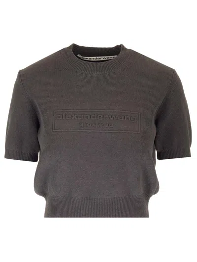 Alexander Wang Cropped Crew Neck Sweater T-shirt Black