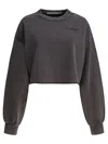 Alexander Wang Cropped Cotton Sweatshirt With Logo And Ribbed Trim In Black