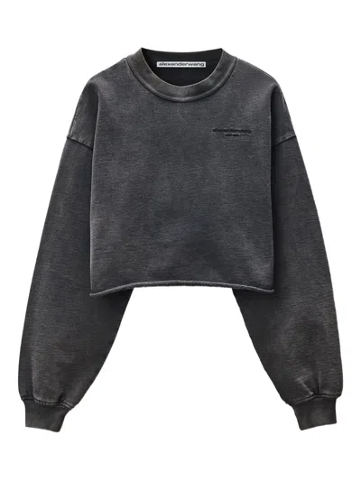 Alexander Wang Cropped Crewneck Sweatshirt In Gray