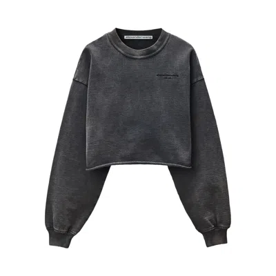Pre-owned Alexander Wang Cropped Crewneck Sweatshirt 'washed Black' | Women's Size S