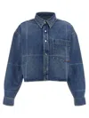 Alexander Wang Cropped Heavy Cotton Denim Shirt With Geometric Fading In Blue