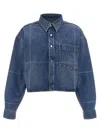 Alexander Wang Cropped Heavy Cotton Denim Shirt With Geometric Fading In Blue