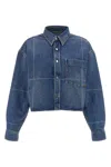 Alexander Wang Cropped Heavy Cotton Denim Shirt With Geometric Fading In Blue