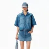 Alexander Wang Cropped Denim Shirt In Blue