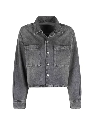 Alexander Wang Cropped Denim Shirt In Gray