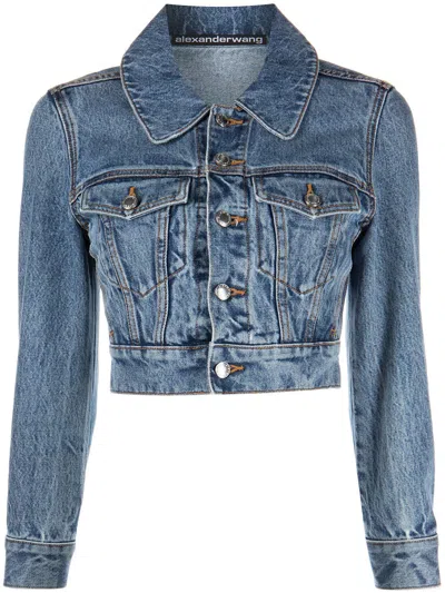 Alexander Wang Cropped Denim Trucker Jacket In Blue