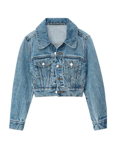 Alexander Wang Shrunken Trucker Jacket In Denim In Vintage Medium Indigo
