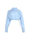 Alexander Wang Cropped Drawstring Blouse In Blue