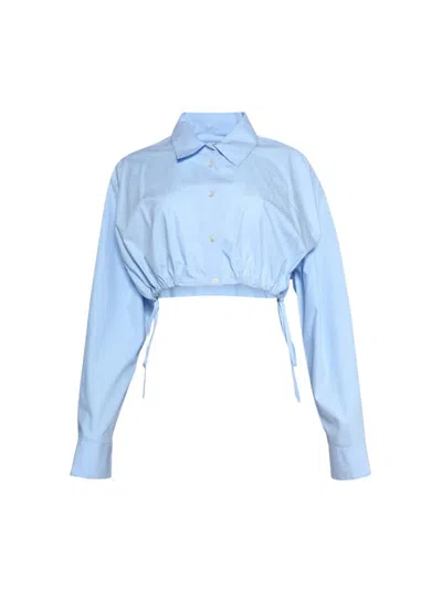 Alexander Wang Cropped Drawstring Blouse In Blue