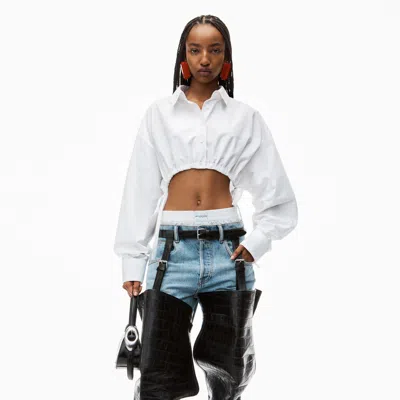 Alexander Wang Drawstring Cropped Cotton Shirt In White