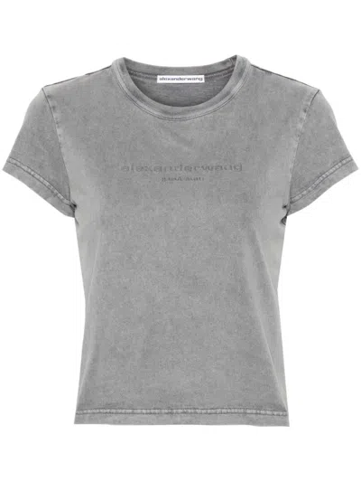 Alexander Wang Logo-embossed Cropped T-shirt In Grey