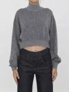 Alexander Wang Cropped Sweater With Embossed Logo In Gray